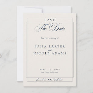 Classic Navy Blue Ivory Calligraphy Photo Wedding Save The Date