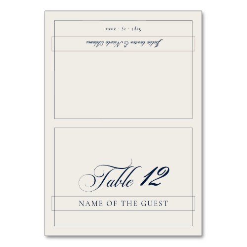Classic Navy Blue Ivory Calligraphy Place Card