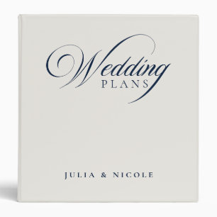Classic Navy Blue Ivory Calligraphy Wedding Album 3 Ring Binder