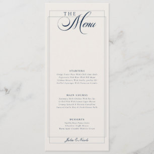 Classic Navy Blue Ivory Calligraphy Wedding Menu