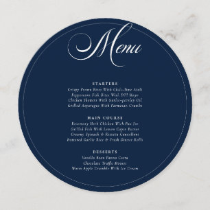 Classic Navy Blue Ivory Calligraphy Wedding Menu