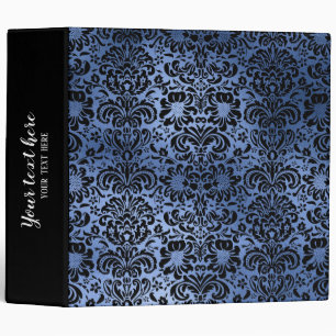 Classic Navy Blue Metal Foil Swirls Damask 3 Ring Binder