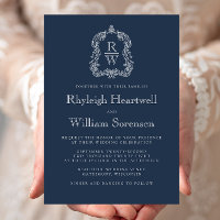 Classic Navy Blue Monogram Crest Wedding