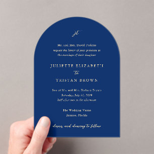 Classic Navy Blue Monogram Elegant Wedding Acrylic Invitations