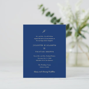 Classic Navy Blue Monogram Elegant Wedding Invite