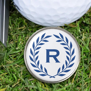 Classic Navy Blue Monogram Laurel Wreath Custom Golf Ball Marker