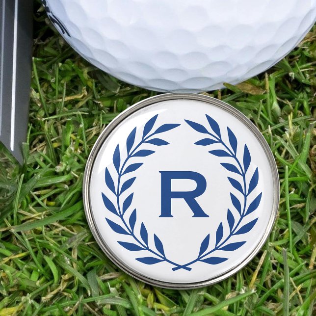 Classic Navy Blue Monogram Laurel Wreath Custom Golf Ball Marker (Creator Uploaded)
