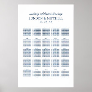 Classic Navy Blue Monogram Wedding Seating Poster
