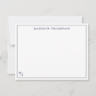 Classic Navy Blue Monogram with black border Note Card