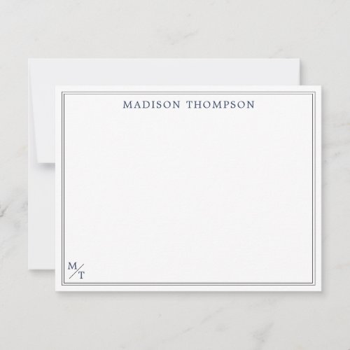 Classic Navy Blue Monogram with black border Note Card
