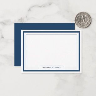Classic Navy Blue Name Border Stationery Note Card
