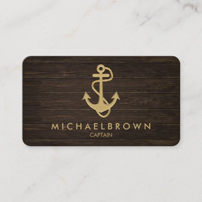 Classic Navy Blue Nautical Anchor wood Business Card
