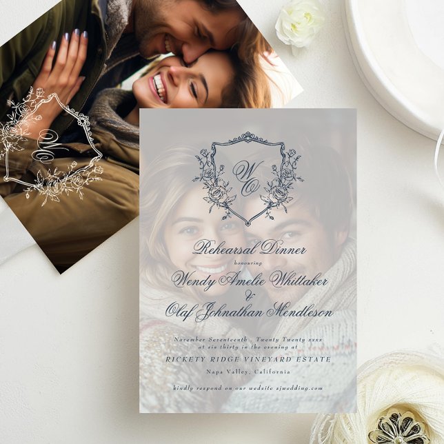 Classic Navy Blue Overlay Photo Rehearsal Dinner Invitation (Creator Uploaded)