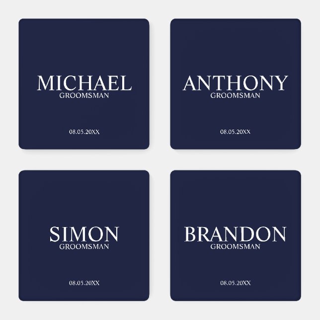 Classic Navy Blue Personalized Groomsman Coaster Set (Set)