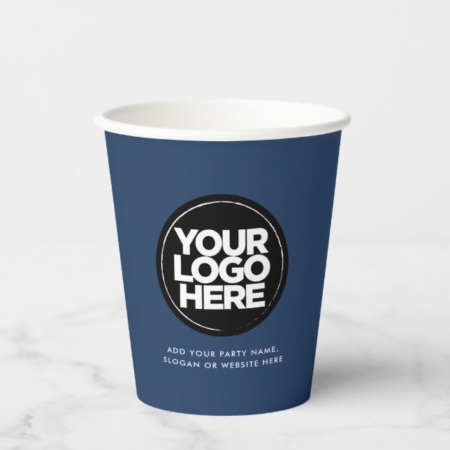 Classic Navy Blue | Personalized Logo and Text Paper Cups (Front)