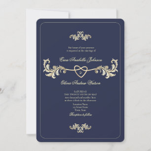 Classic Navy Blue Photo Wedding Invitation