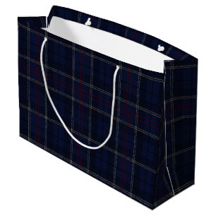 Classic Navy Blue Plaid Christmas Large Gift Bag