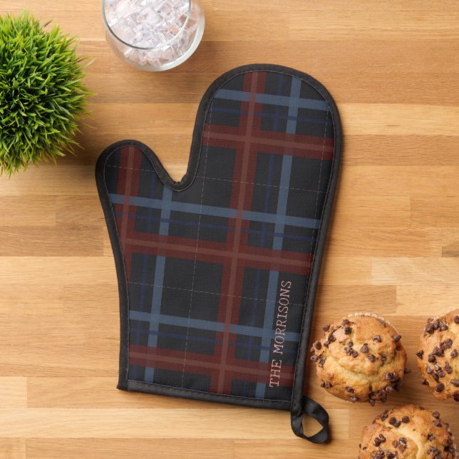 Classic Navy Blue Plaid Pattern Oven Mitt (Top down)