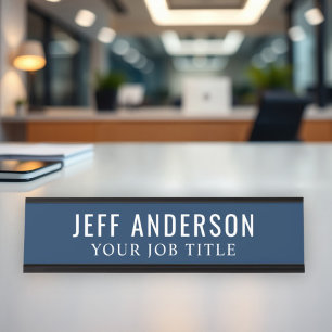 Classic Navy Blue Professional Name and Title Desk Name Plate