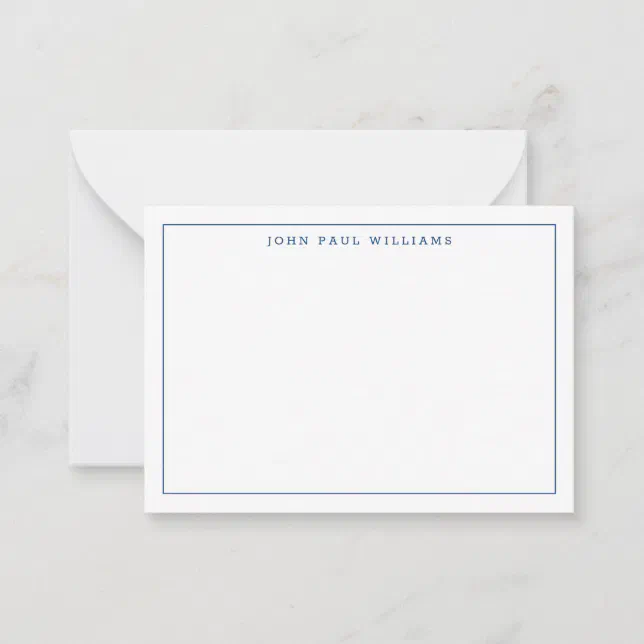 Classic Navy Blue Professional Simple Thin Border Note Card | Zazzle