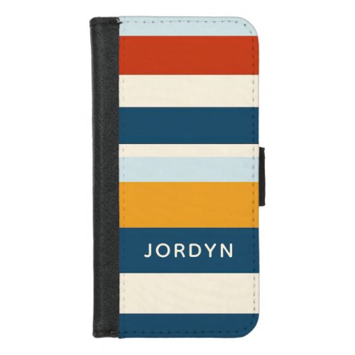 Classic Navy Blue Red Yellow Stripes Phone iPhone 87 Wallet Case