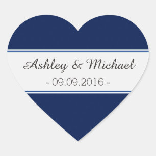 Classic Navy Blue Save the Date Heart Sticker