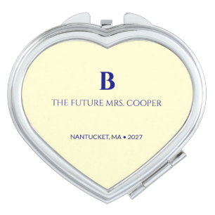 Classic Navy Blue Script Monogram Compact Mirror