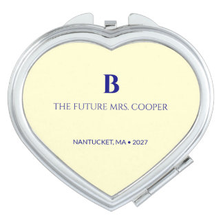 Classic Navy Blue Script Monogram Compact Mirror