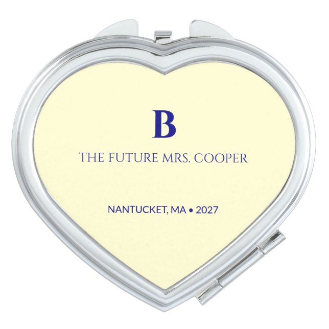Classic Navy Blue Script Monogram Compact Mirror (Front)