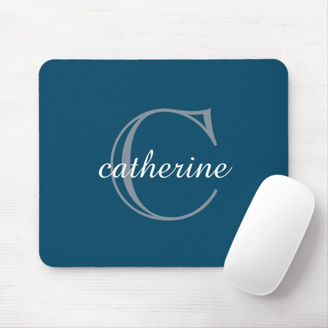Classic Navy Blue Script Monogram Mouse Pad (With Mouse)