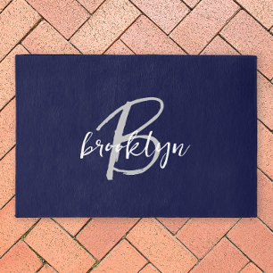 Classic Navy Blue Script Monogram  Outdoor Rug