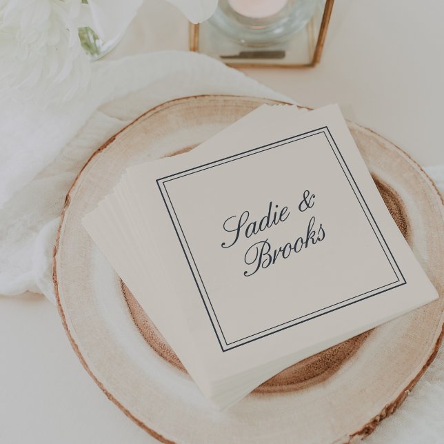 Classic Navy Blue Script Wedding Napkins (Creator Uploaded)