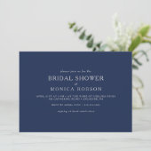 Classic Navy Blue Silver Horizontal Bridal Shower Invitation (Standing Front)
