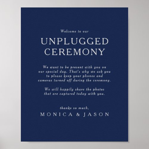 Classic Navy Blue Silver Unplugged Ceremony Poster