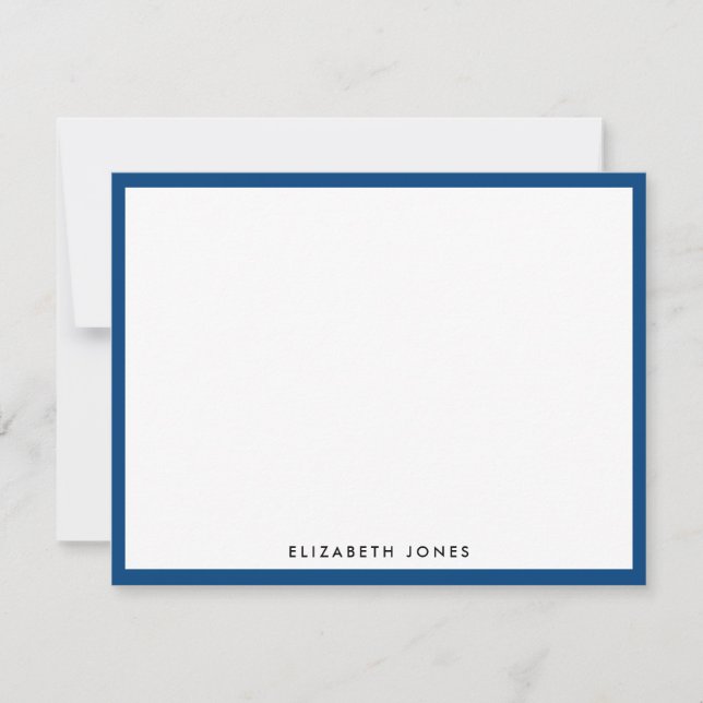 Classic Navy Blue Simple Modern Chic Minimalist Note Card (Front)