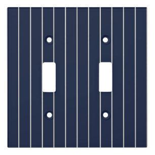 Classic Navy Blue Skinny Ivory Pinstripes Light Switch Cover