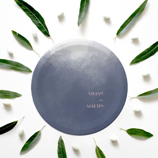 Classic Navy Blue Smoke Wedding Paper Plates (Creator Uploaded)