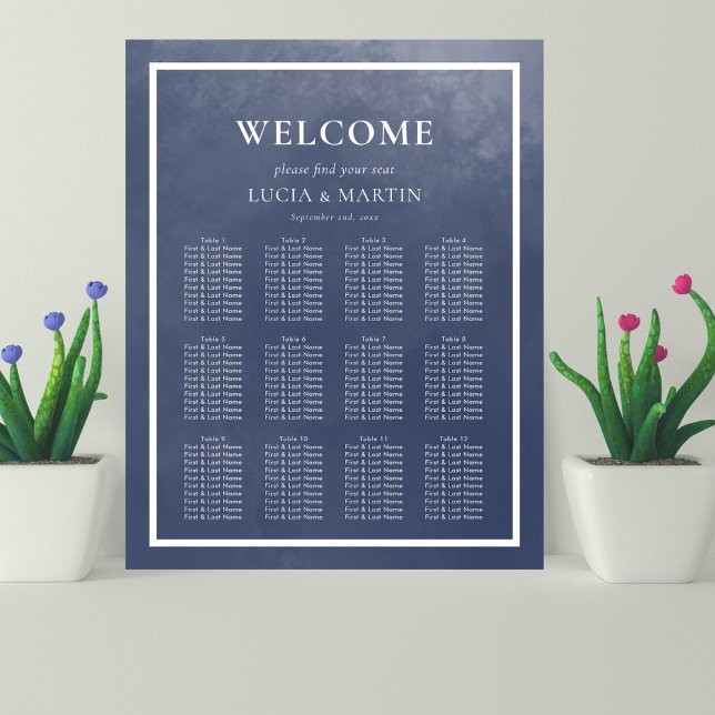 Classic Navy Blue Smoke Wedding Seating Chart Foam Board (Creator Uploaded)