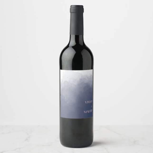 Classic Navy Blue Smoke Wedding Wine Label (Front)