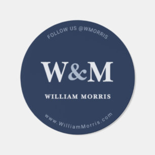 Classic Navy Blue Social Media Monogram Follow Round Sticker