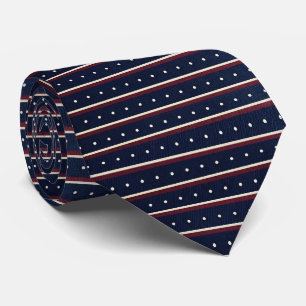 Classic Navy Blue Stripes and Pin Dot Geometric Neck Tie