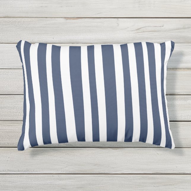 Classic Navy Blue Stripes | Timeless Nautical  Outdoor Pillow (Front)