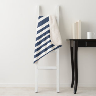 Classic Navy Blue Stripes Timeless Nautical Sherpa Blanket