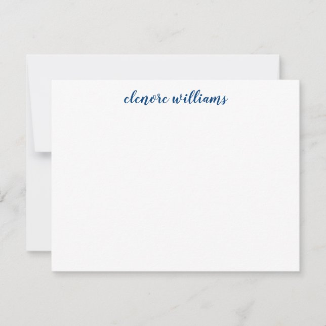 Classic Navy Blue Stylish Modern Elegant Script Note Card (Front)
