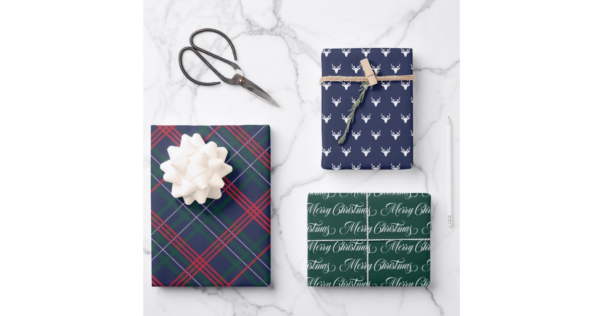 Classic Navy Blue Tartan Plaid Merry Christmas Wrapping Paper Sheets Zazzle