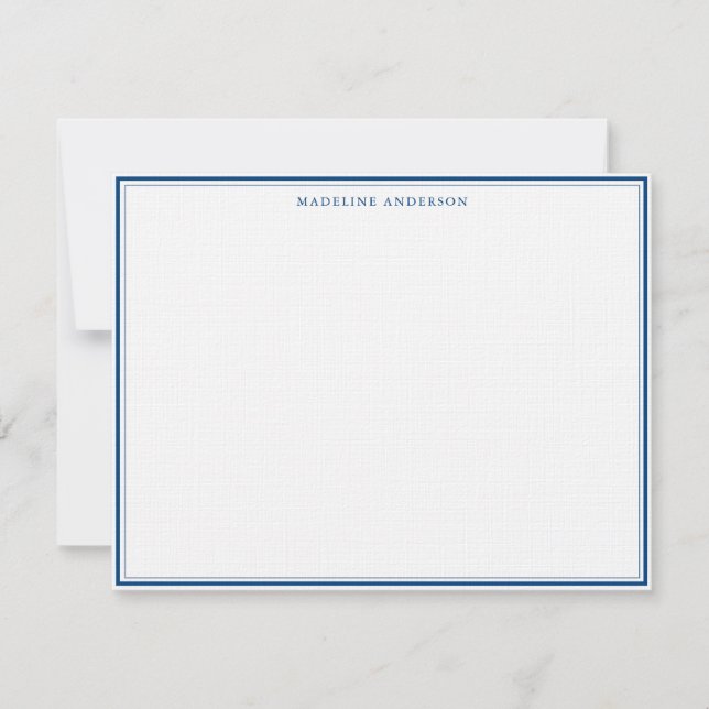 Classic Navy Blue Thick and Thin Border Name Note Card (Front)