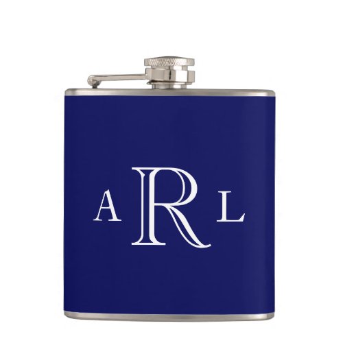 Classic Navy Blue Three Letter Monogram Flask