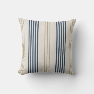Classic Navy Blue Ticking Stripe Pattern Throw Pillow