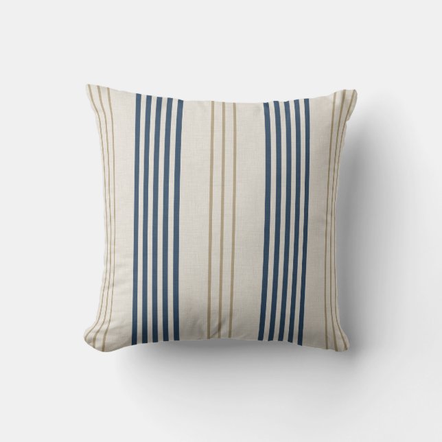 Classic Navy Blue Ticking Stripe Pattern Throw Pillow (Front)