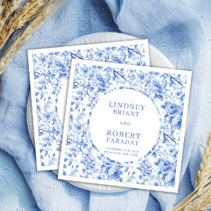 Classic Navy Blue Toile Roses Custom Wedding Napki Napkins